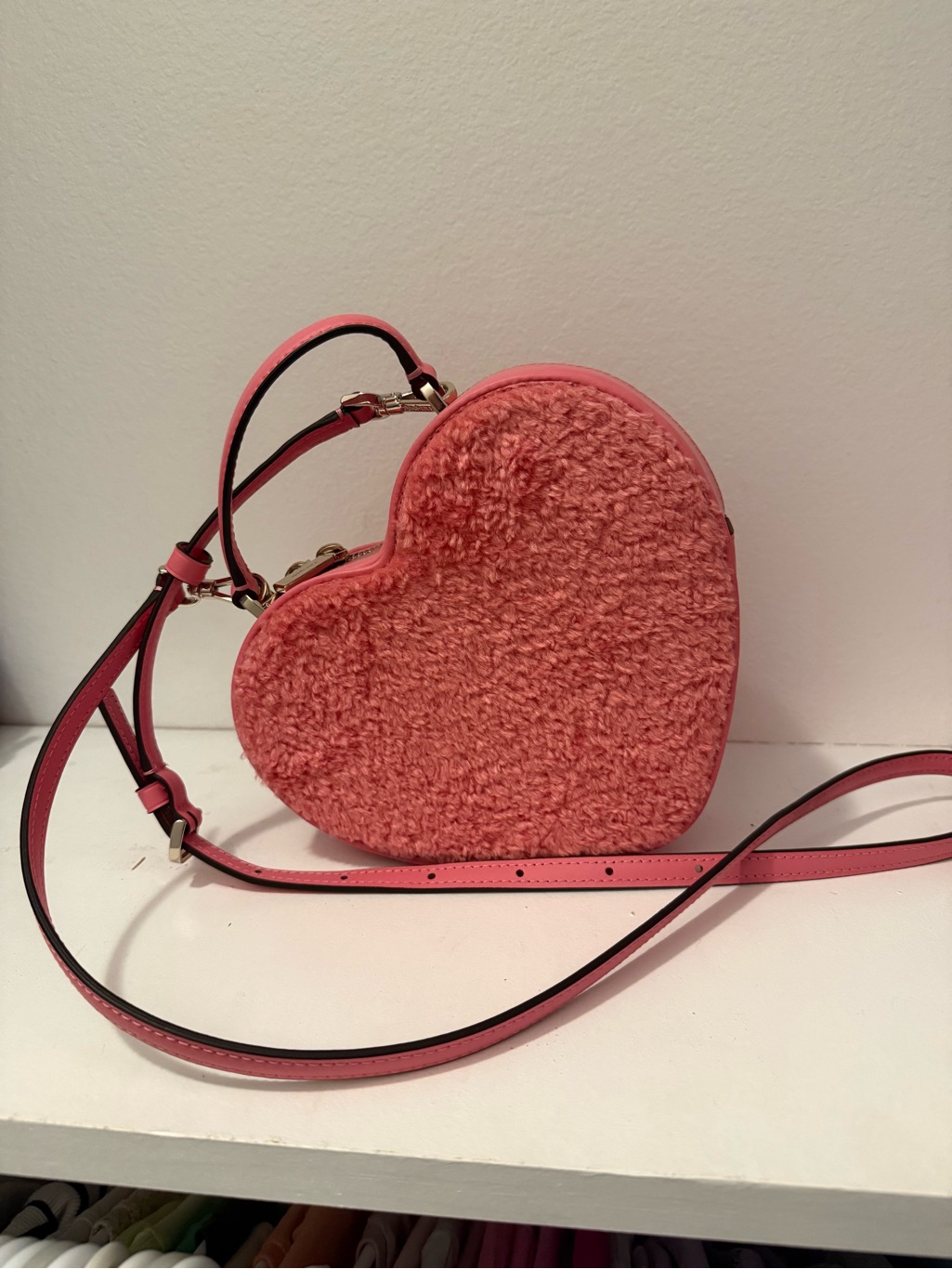 Kate Spade Pink Heart-Shaped Faux Shearling Crossbody Bag